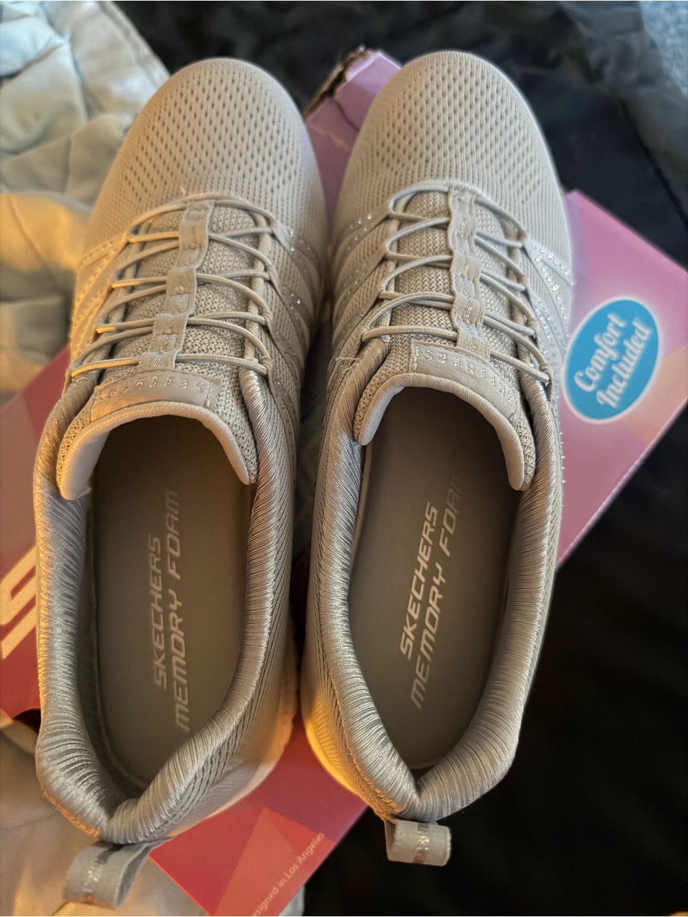 Skechers Women's gray Knit Memory Foam Slip-On Sneakers